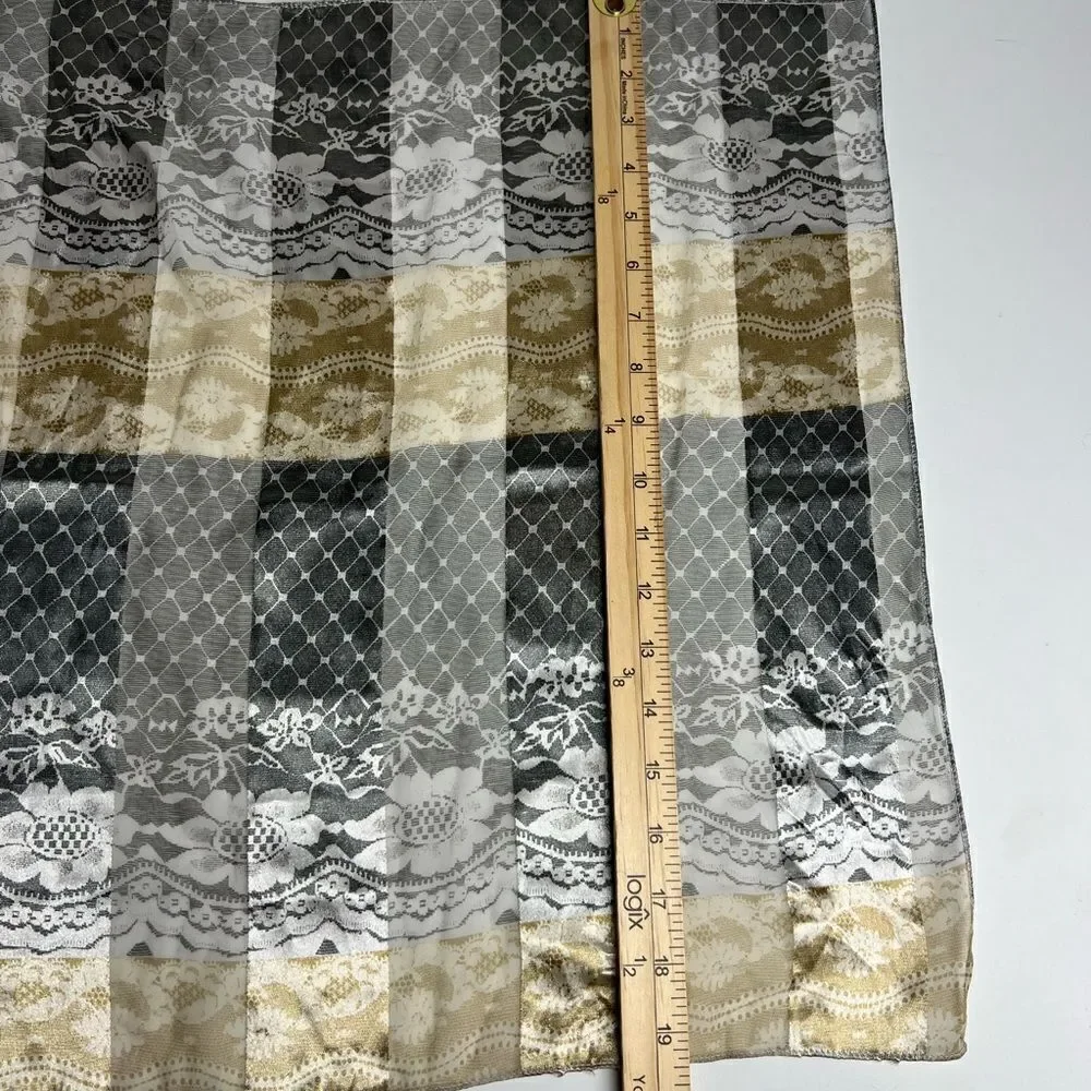 Rare Luxury JACQUARD CHARCOAL BOHEMIAN SCARF PLATINUM GOLD 19”x19”